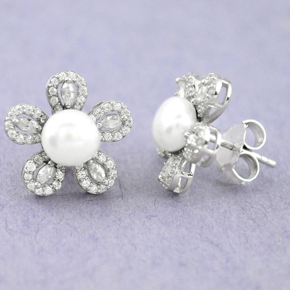 925 sterling silver natural white pearl topaz stud earrings jewelry c25449