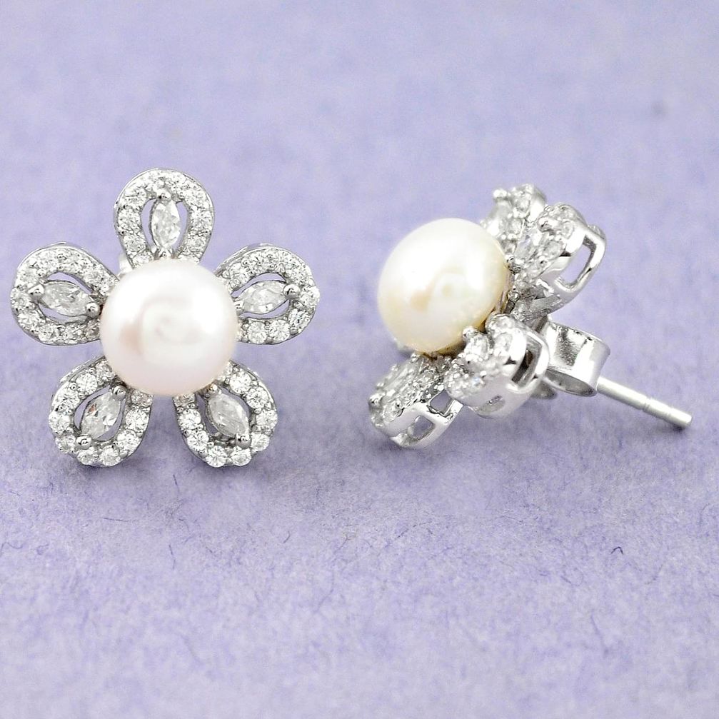 925 sterling silver natural white pearl topaz stud earrings jewelry c25450