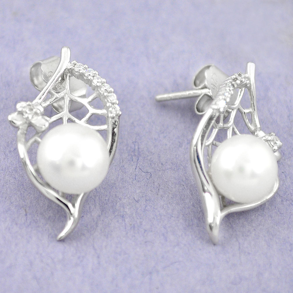 925 sterling silver natural white pearl topaz stud earrings jewelry c25453