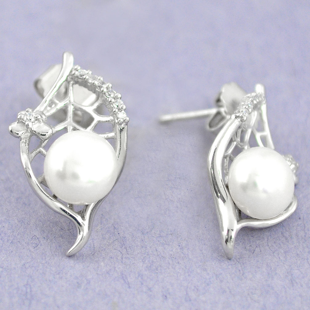 LAB 925 sterling silver natural white pearl topaz stud earrings jewelry c25454