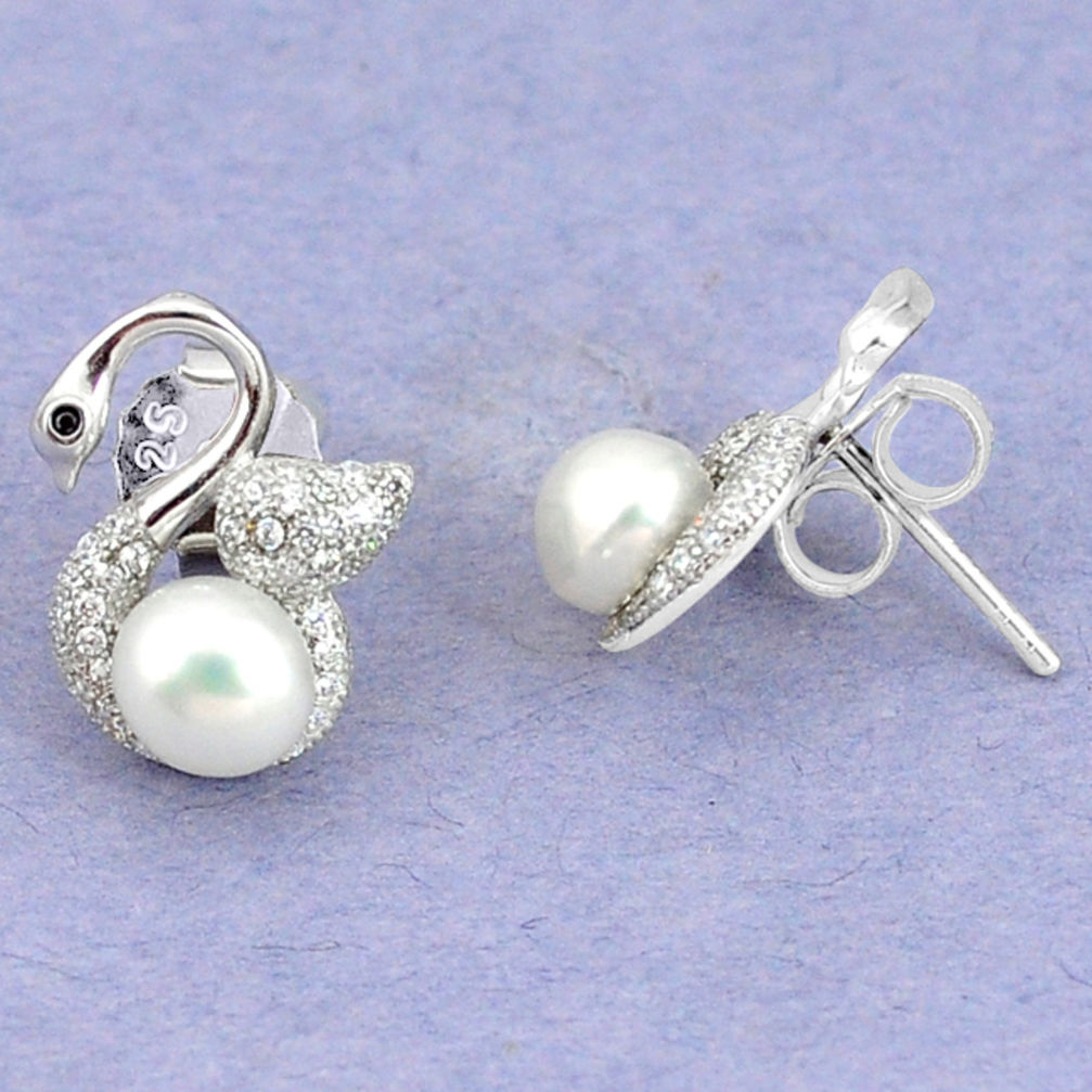 LAB 925 sterling silver natural white pearl topaz stud earrings jewelry c25457