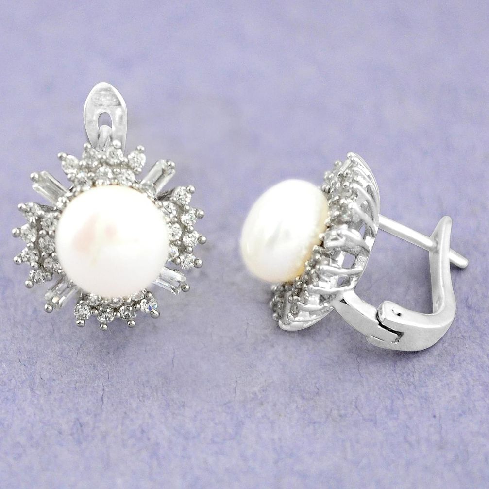 925 sterling silver natural white pearl topaz stud earrings jewelry c25458