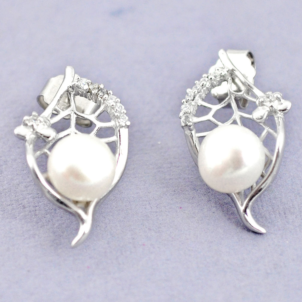 LAB 925 sterling silver natural white pearl topaz stud earrings jewelry c25508