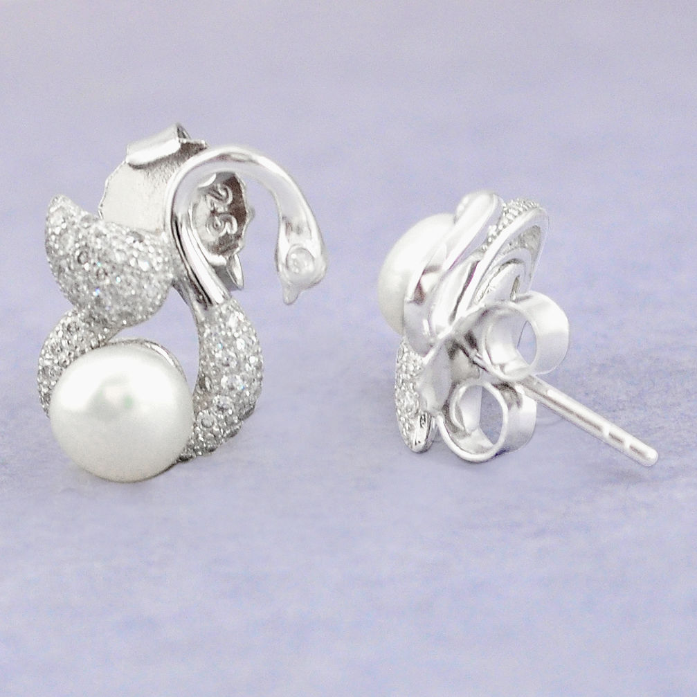 925 sterling silver natural white pearl topaz stud earrings jewelry c25545