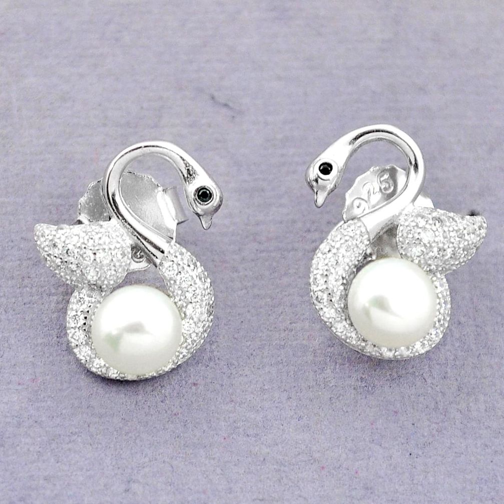 925 sterling silver natural white pearl topaz stud earrings jewelry c25550