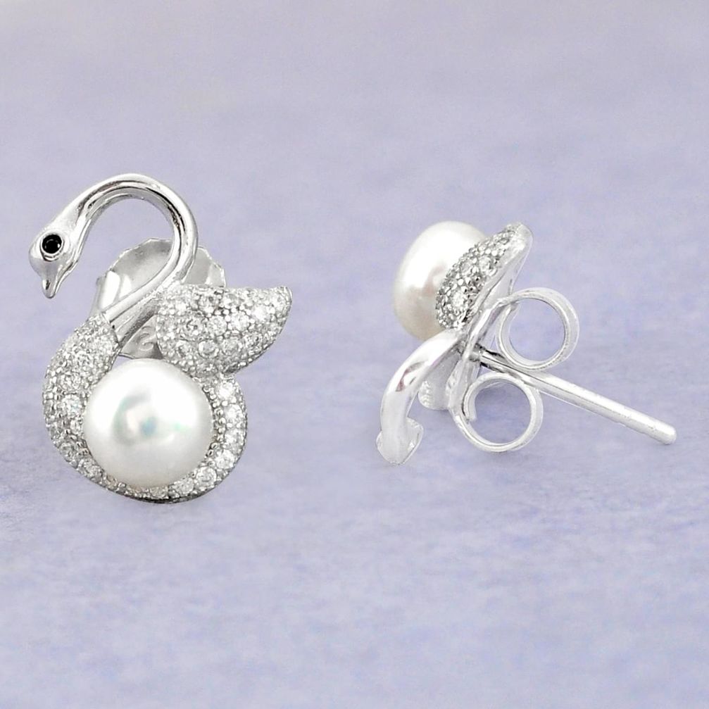 925 sterling silver natural white pearl topaz stud earrings jewelry c25554