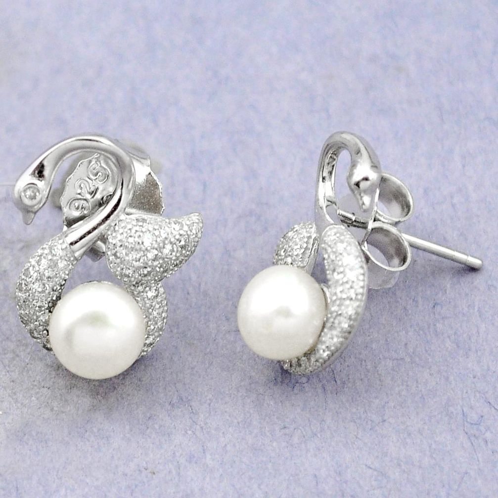 925 sterling silver natural white pearl topaz stud earrings jewelry c25559