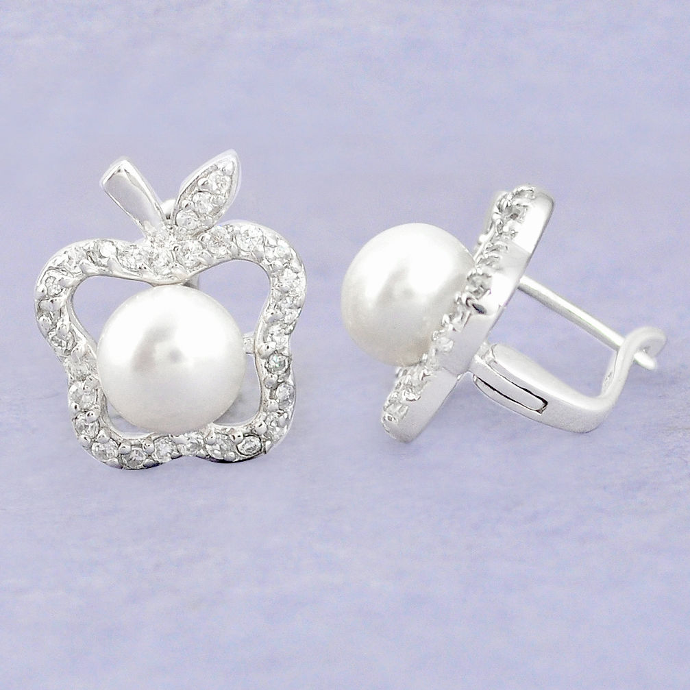 LAB 925 sterling silver natural white pearl topaz stud earrings jewelry c25613