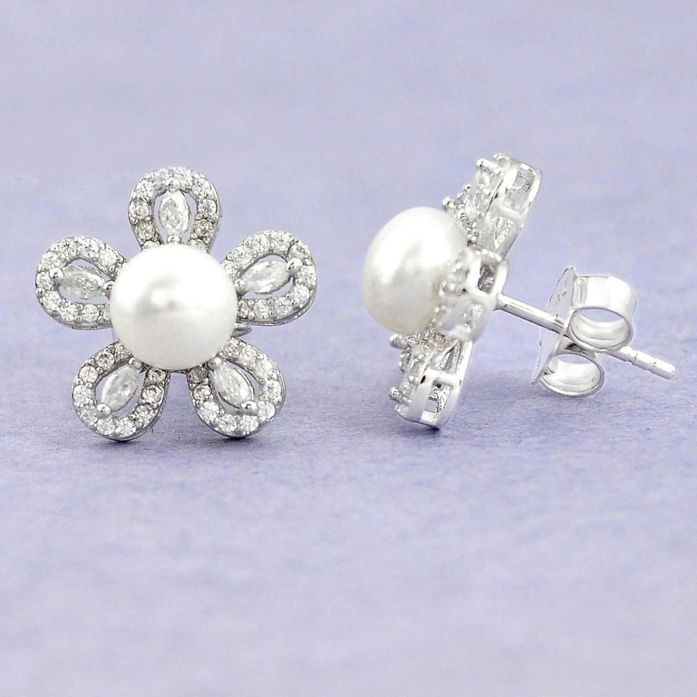 925 sterling silver natural white pearl topaz stud earrings jewelry c25687