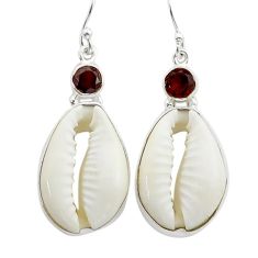 925 sterling silver 17.69cts natural white shell garnet dangle earrings u84146