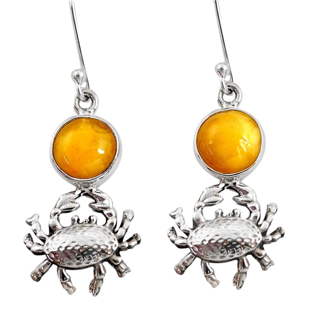 925 sterling silver 8.25cts natural yellow amber bone crab earrings d40519