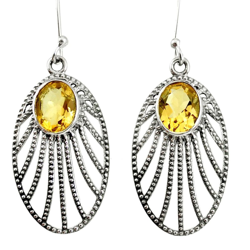 925 sterling silver 6.31cts natural yellow citrine dangle earrings d45738
