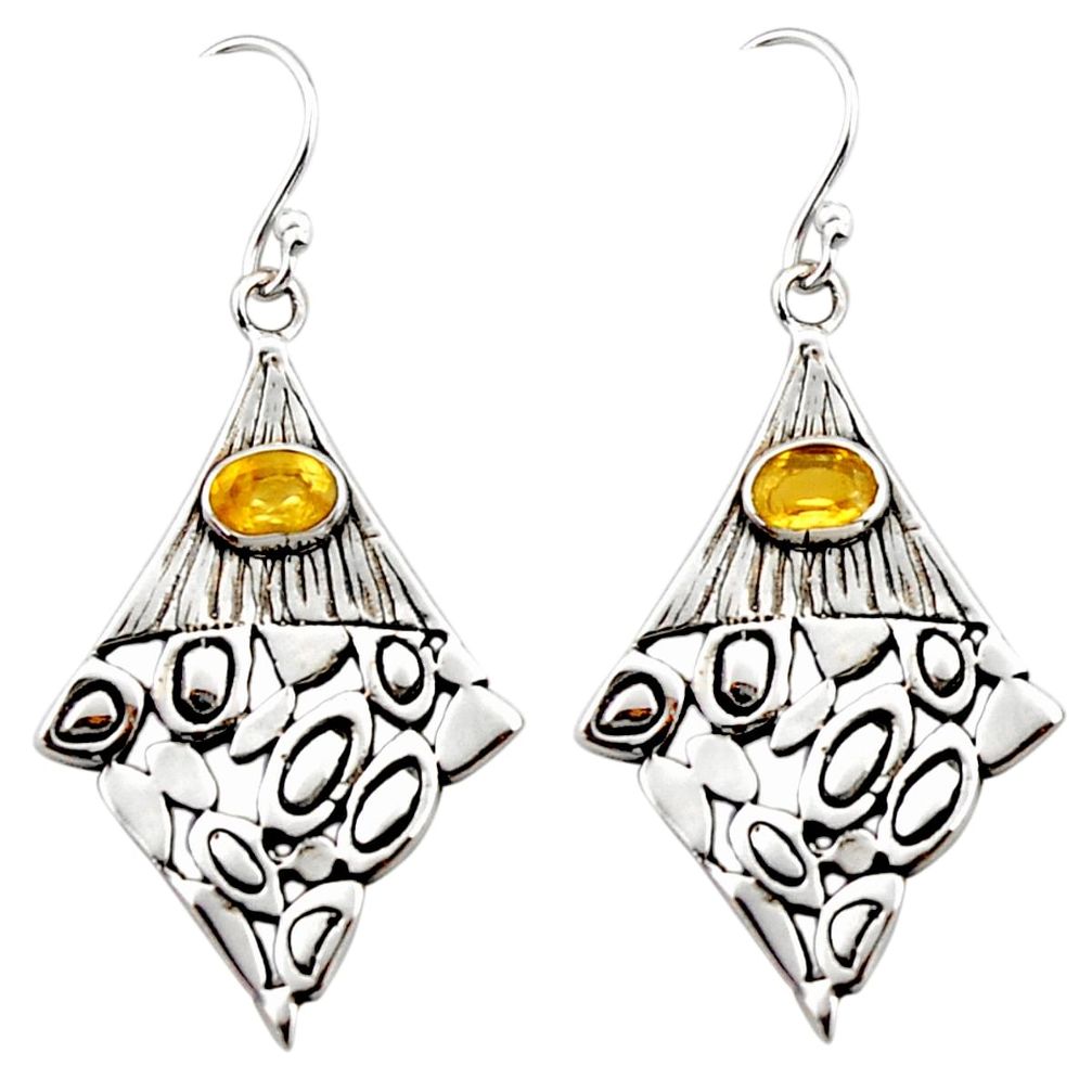 925 sterling silver 3.35cts natural yellow citrine dangle earrings r32955