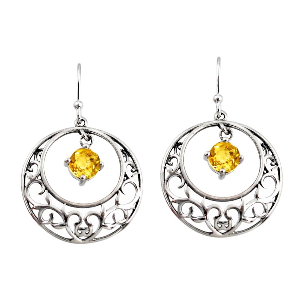 925 sterling silver 2.51cts natural yellow citrine dangle earrings r36788