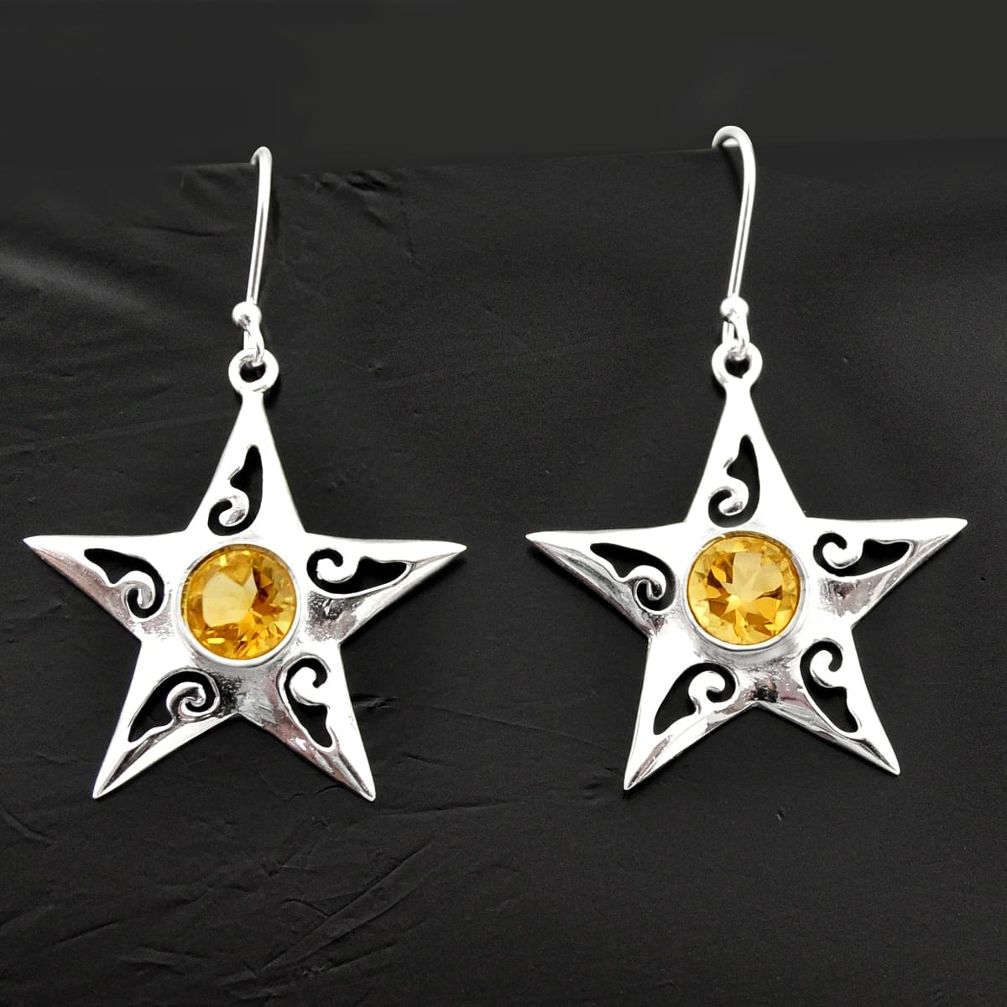 925 sterling silver 5.74cts natural yellow citrine dangle star earrings d40050