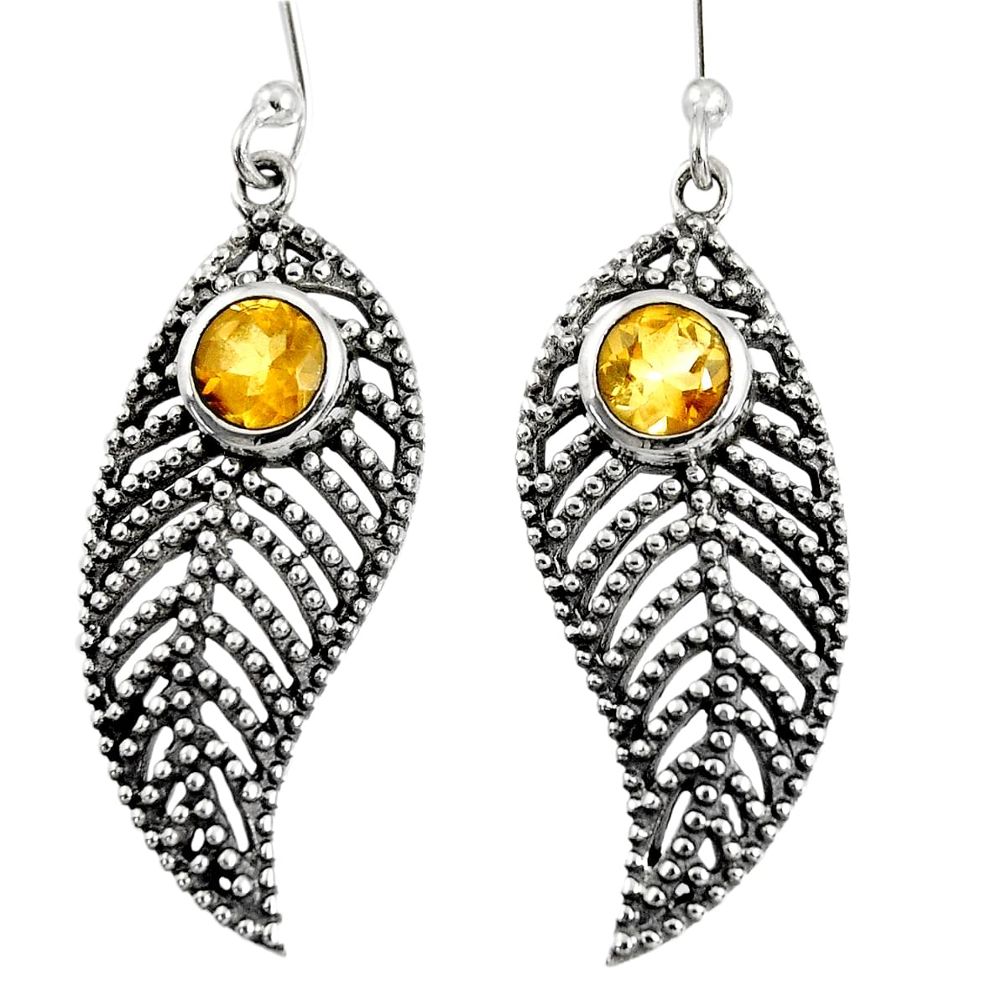 925 sterling silver 1.70cts natural yellow citrine deltoid leaf earrings d40155