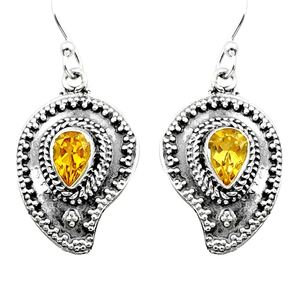 925 sterling silver 3.20cts natural yellow citrine pear dangle earrings y15348