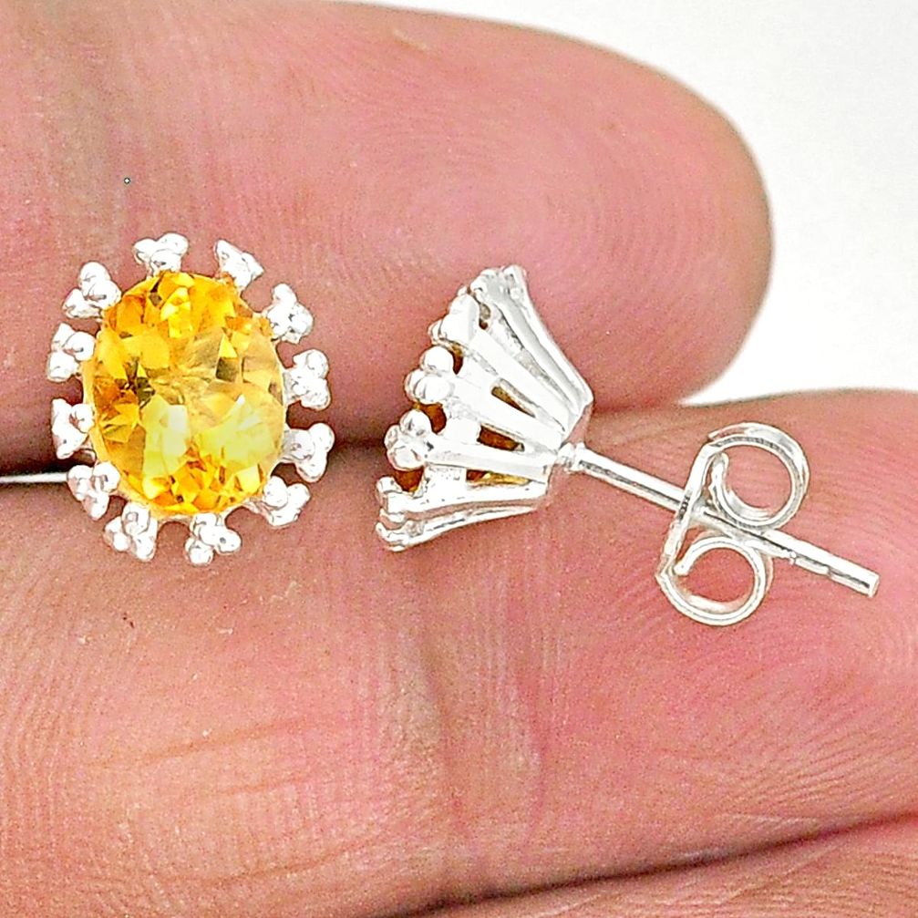 925 sterling silver 4.23cts natural yellow citrine stud earrings jewelry t4487