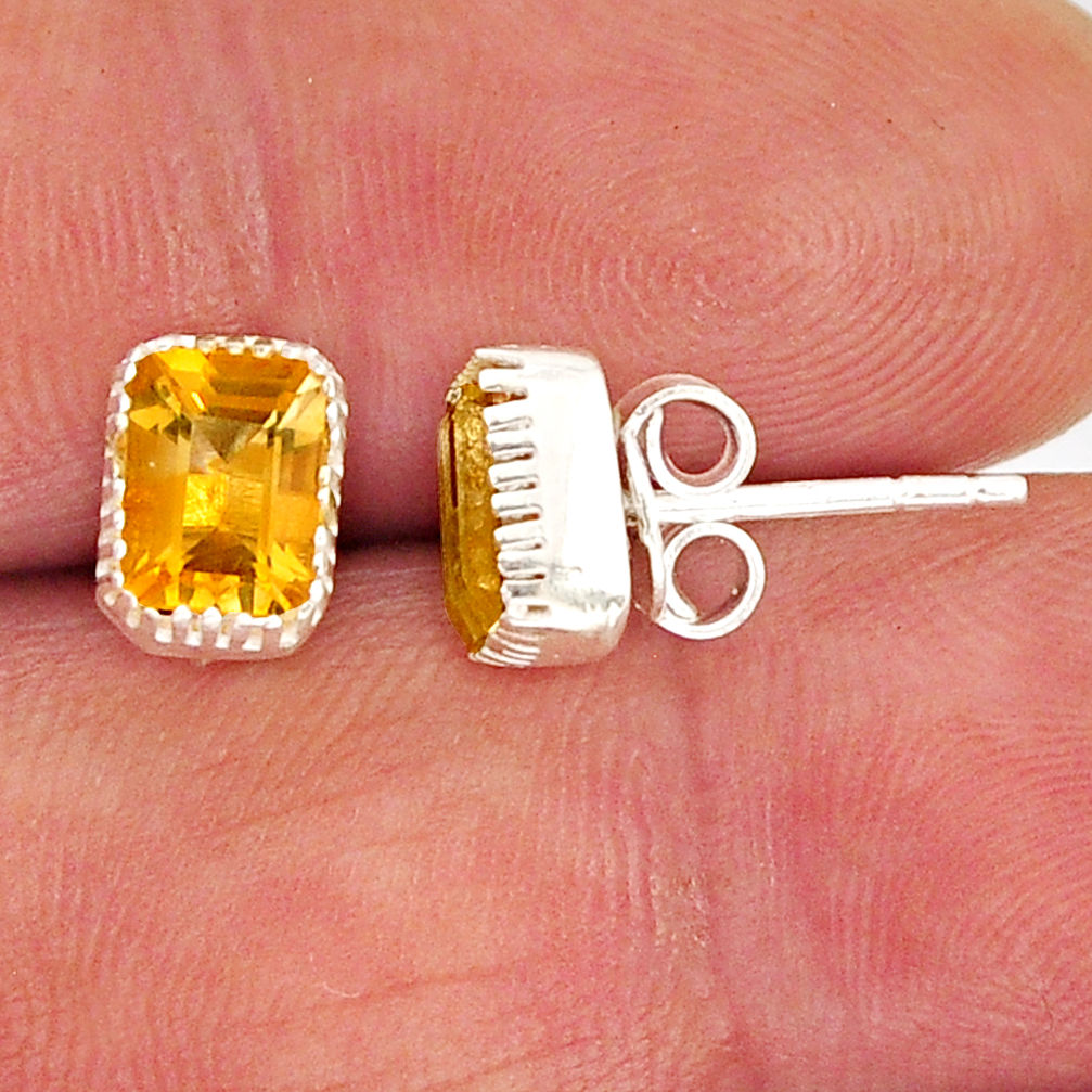 925 sterling silver 2.87cts natural yellow citrine stud earrings jewelry y73860