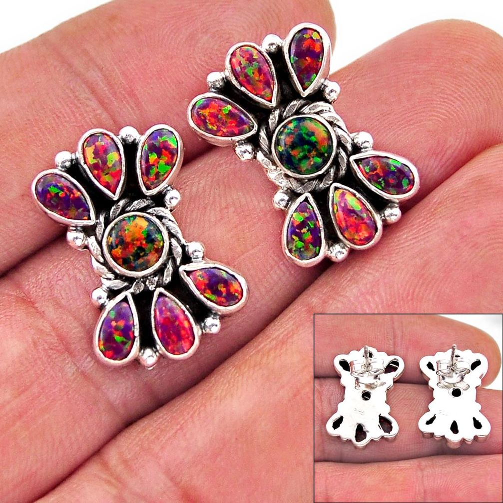 925 sterling silver 8.29cts orange australian opal (lab) stud earrings n4091