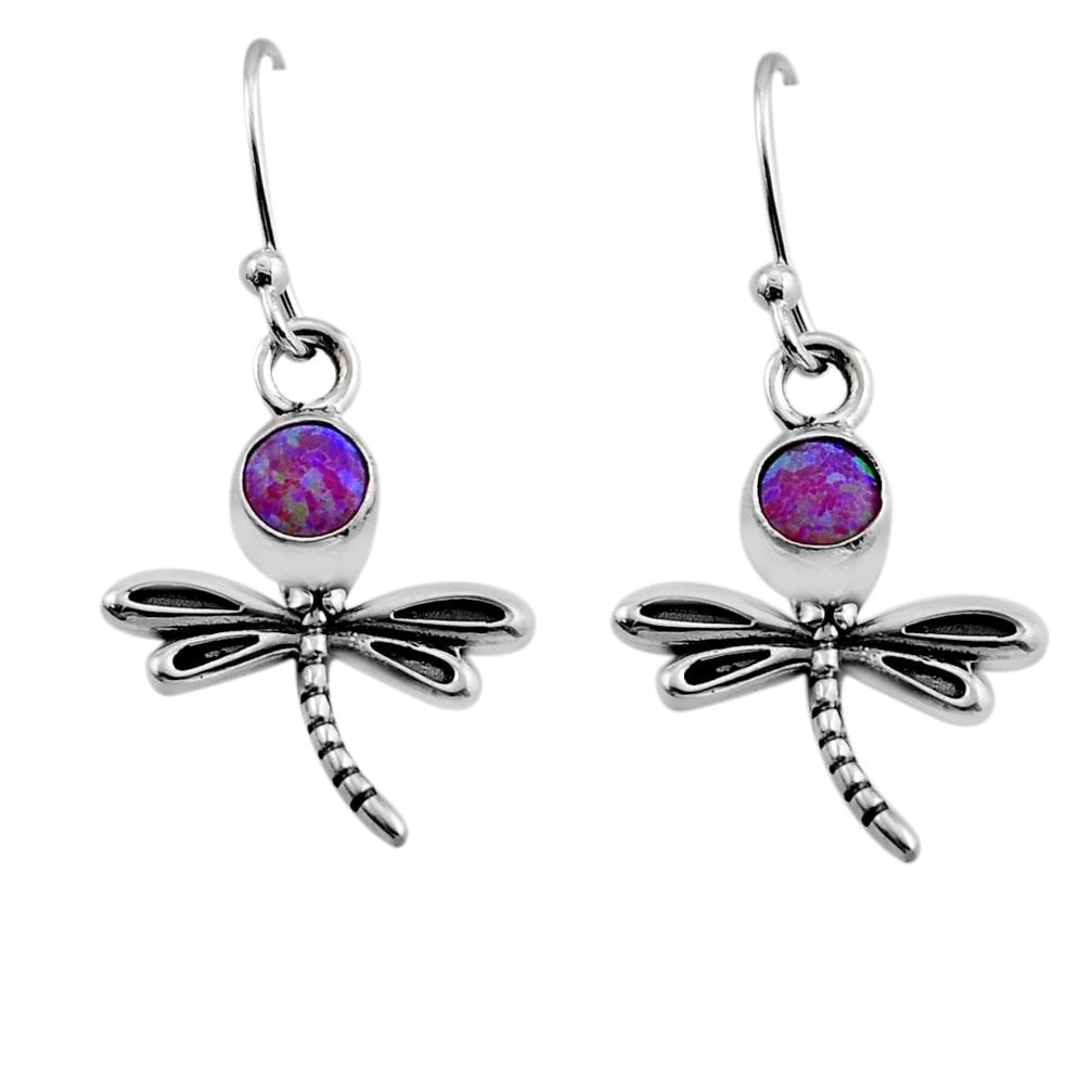 925 sterling silver 1.53cts pink australian opal (lab) dragonfly earrings y84340