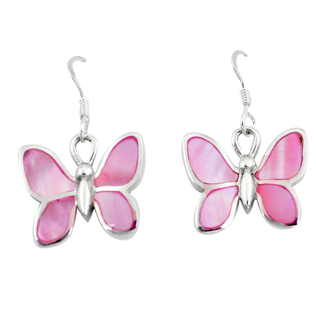925 sterling silver 5.89gms pink pearl enamel butterfly earrings a88454 c14226