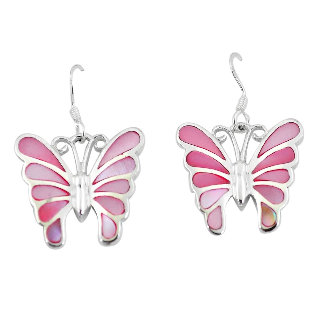 925 sterling silver 7.26gms pink pearl enamel butterfly earrings a88635 c14237