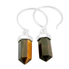 925 sterling silver 9.38cts pointer natural brown tiger's eye earrings u49406