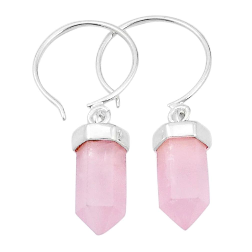 925 sterling silver 9.38cts pointer natural pink rose quartz earrings u49413