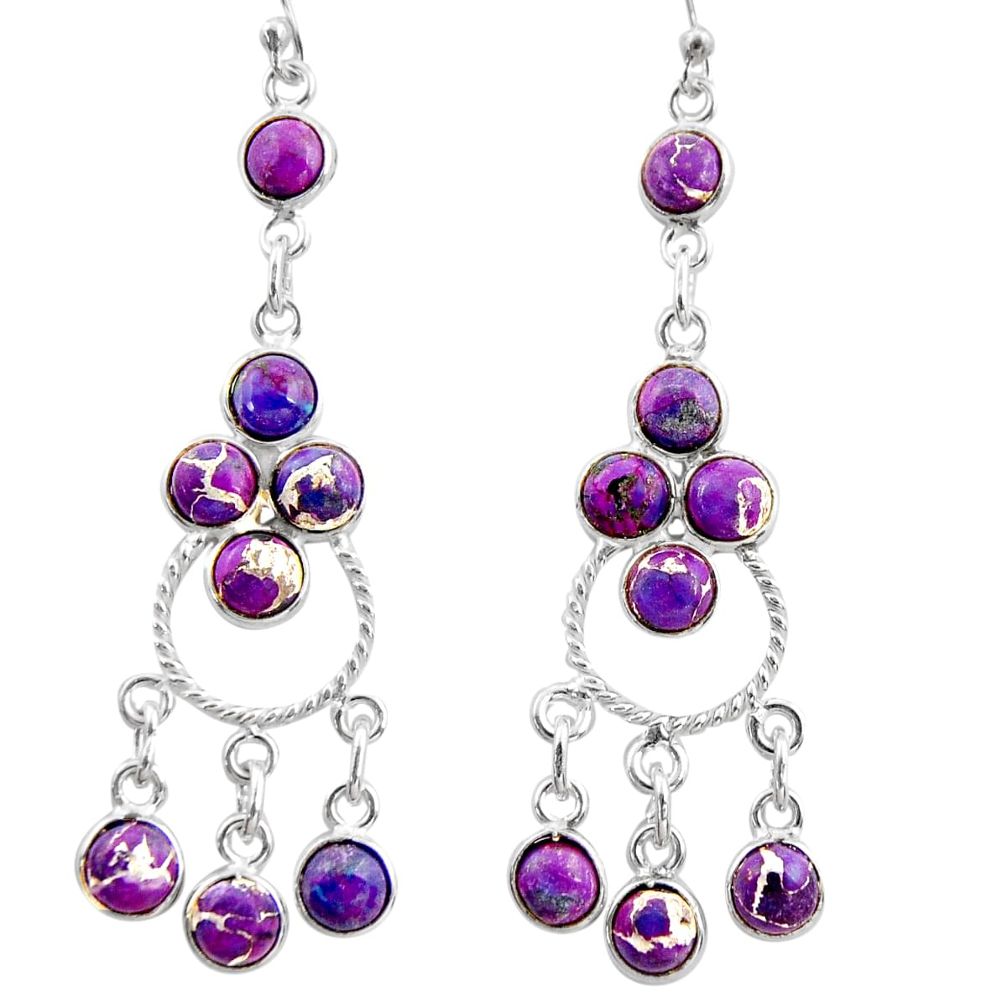 925 sterling silver 12.03cts purple copper turquoise chandelier earrings r37393