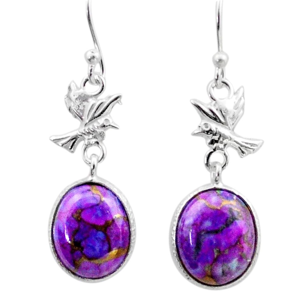 925 sterling silver 8.50cts purple copper turquoise dangle birds earrings t64760