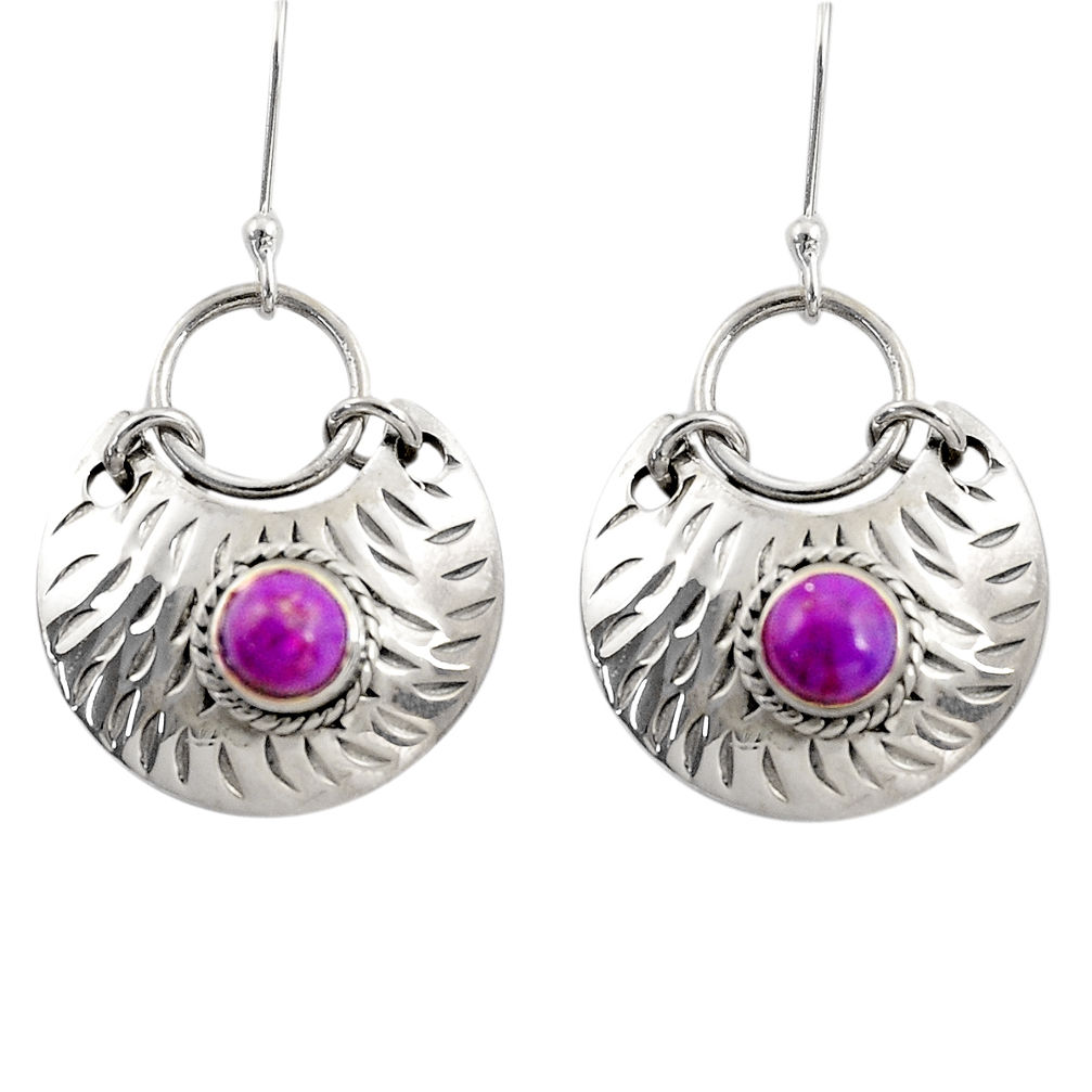 925 sterling silver 1.65cts purple copper turquoise dangle earrings d39748