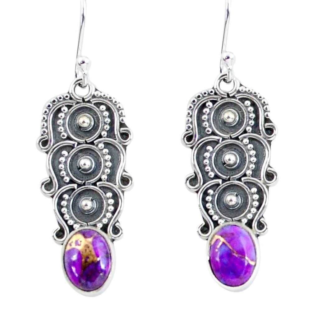 925 sterling silver 3.93cts purple copper turquoise dangle earrings p59954