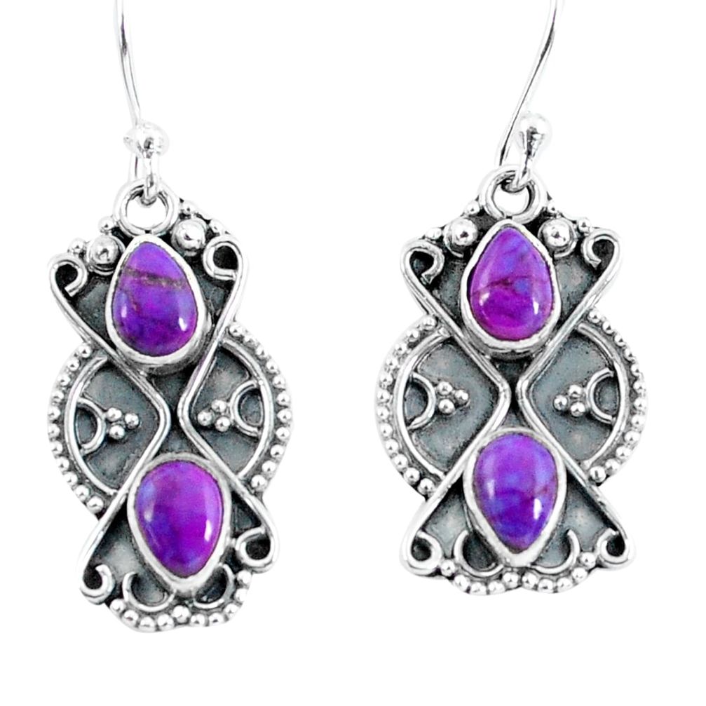 925 sterling silver 4.08cts purple copper turquoise dangle earrings p60036