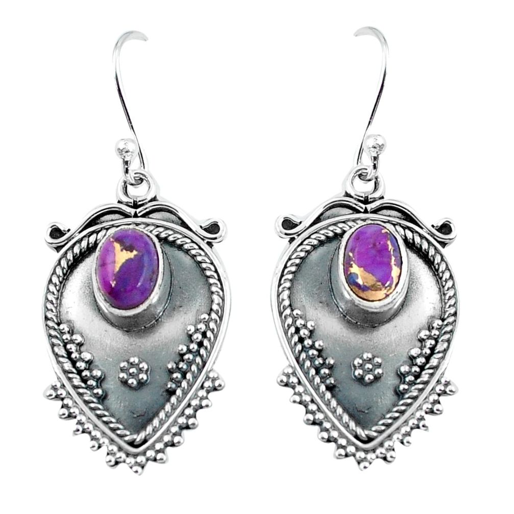 925 sterling silver 3.52cts purple copper turquoise dangle earrings p60095