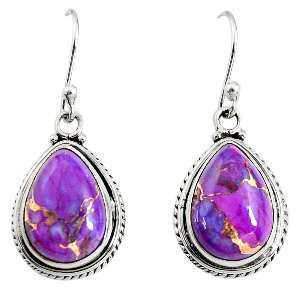 925 sterling silver 9.56cts purple copper turquoise dangle earrings r25026