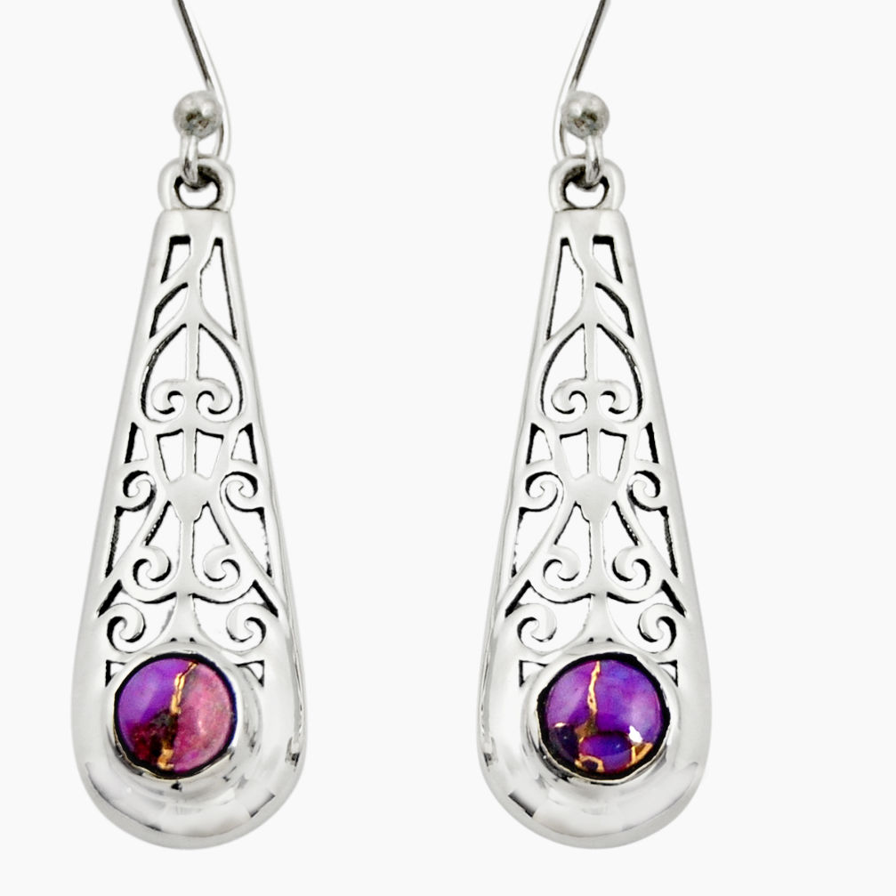 925 sterling silver 1.74cts purple copper turquoise dangle earrings r26067