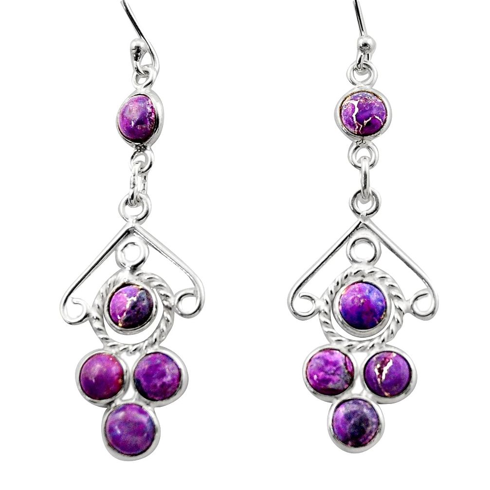 925 sterling silver 6.27cts purple copper turquoise dangle earrings r33180