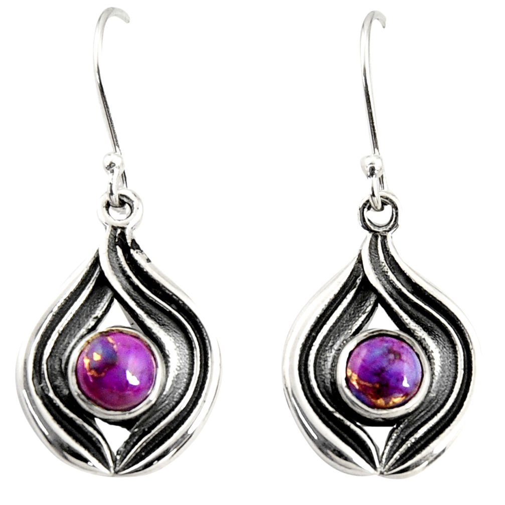 925 sterling silver 2.56cts purple copper turquoise dangle earrings r35165