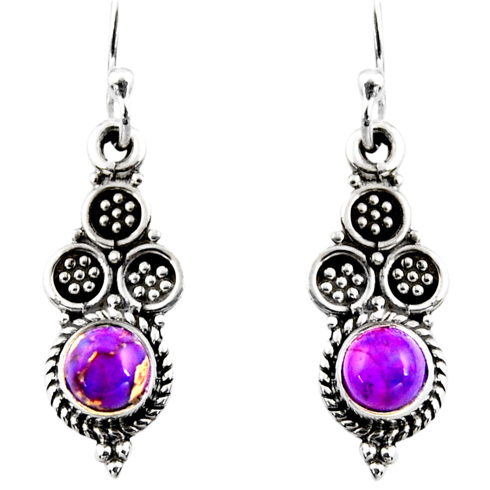 925 sterling silver 0.80cts purple copper turquoise dangle earrings r54055