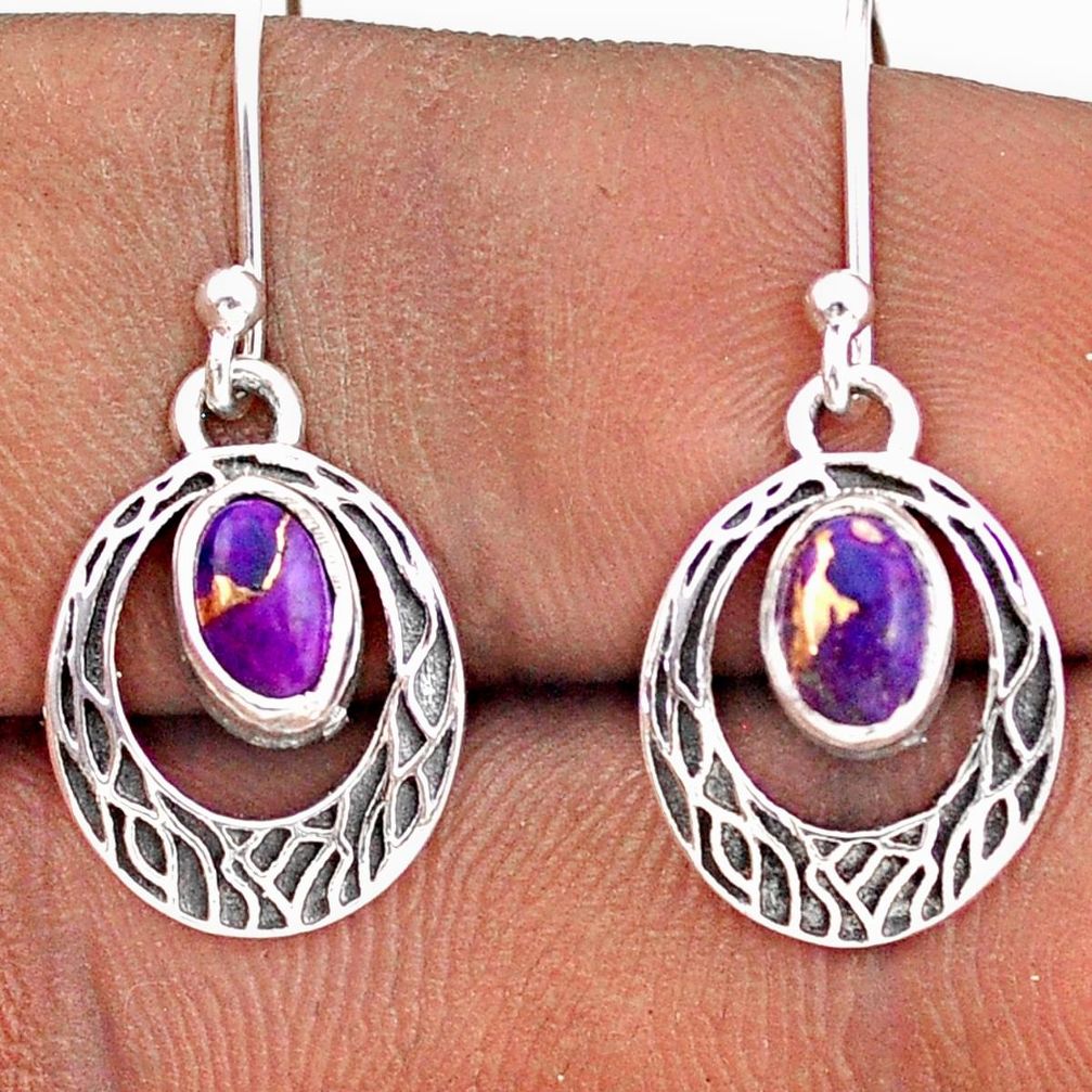 925 sterling silver 2.53cts purple copper turquoise dangle earrings t91252