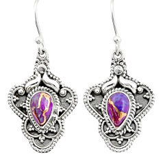 925 sterling silver 4.13cts purple copper turquoise dangle earrings u28163