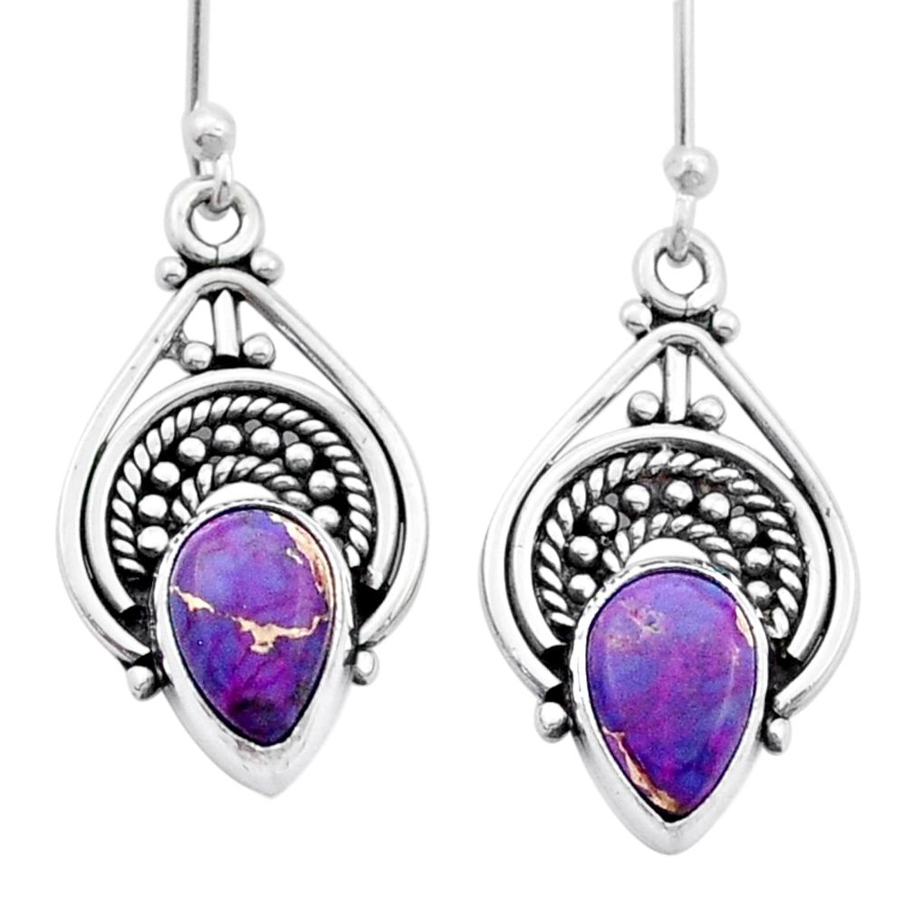 925 sterling silver 4.36cts purple copper turquoise dangle earrings u53263
