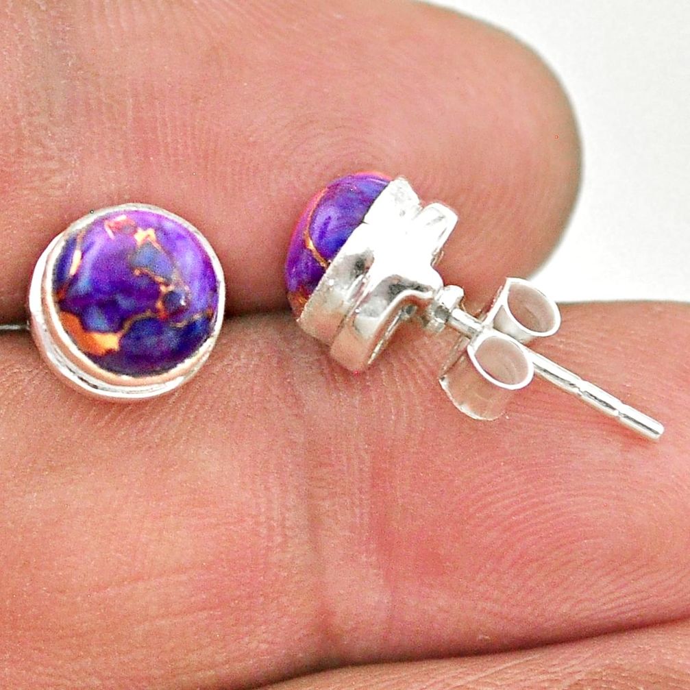 925 sterling silver 4.45cts purple copper turquoise stud earrings jewelry t19383