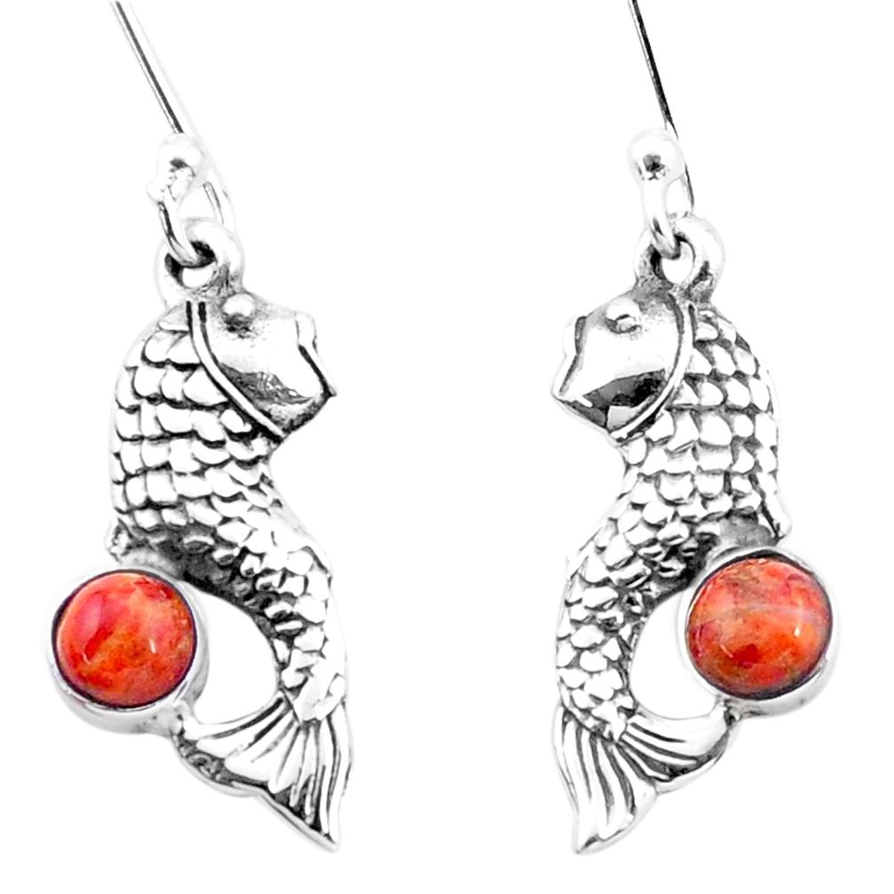 ver 1.75cts red copper turquoise fish earrings jewelry p26468