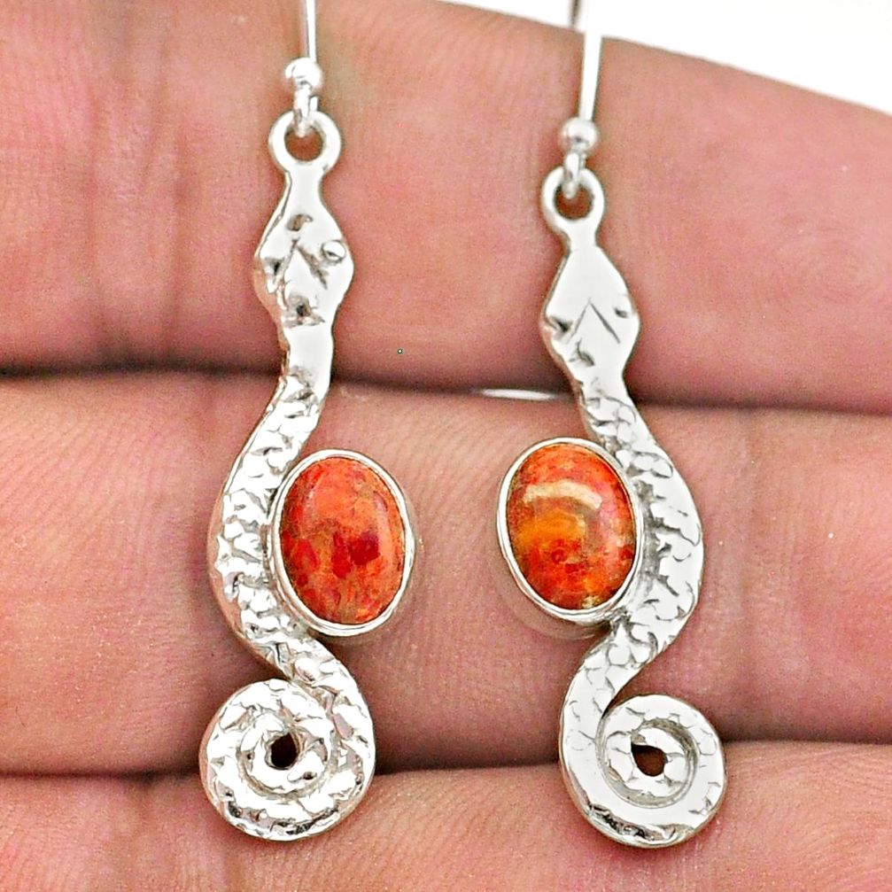 925 sterling silver 4.32cts red copper turquoise snake earrings jewelry t40194