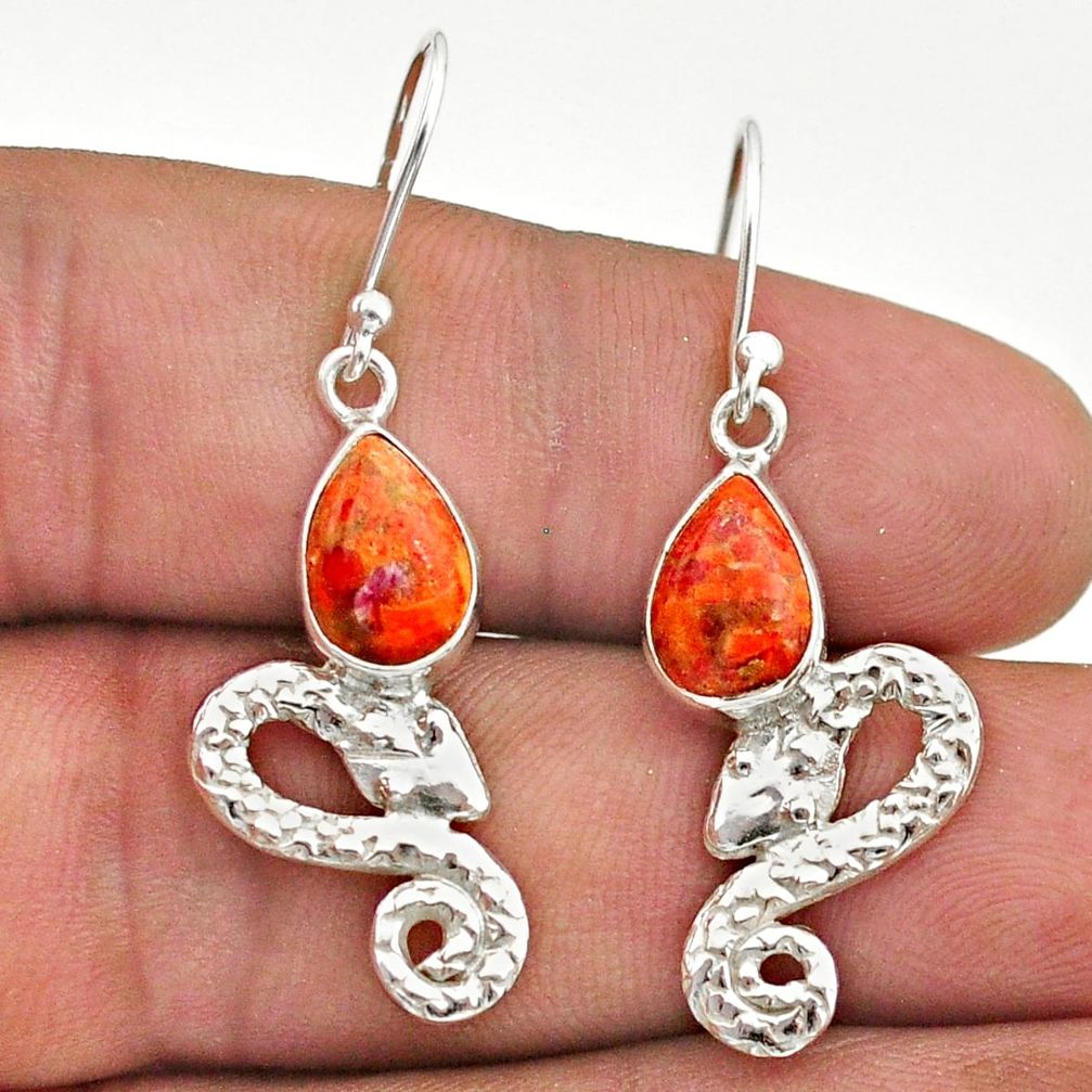 925 sterling silver 4.30cts red copper turquoise snake earrings jewelry t40206