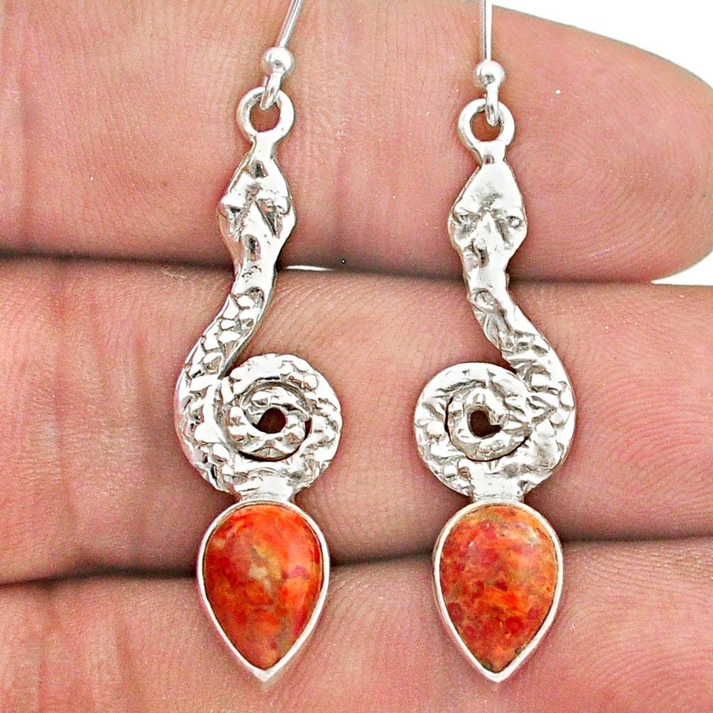 925 sterling silver 4.48cts red copper turquoise snake earrings jewelry t40230