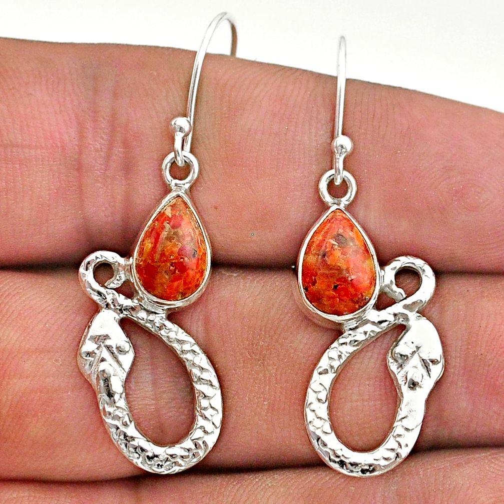 925 sterling silver 4.71cts red copper turquoise snake earrings jewelry t40254