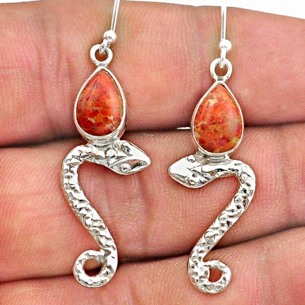 925 sterling silver 4.26cts red copper turquoise snake earrings jewelry t40270